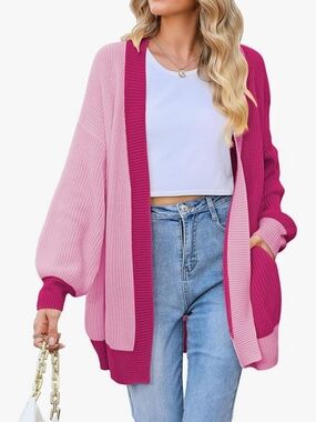 Pink Queen Cardigan Open Front Backwing Sleeve